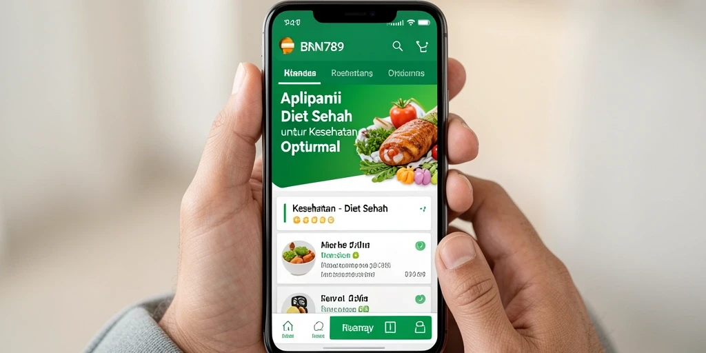 Tampilan antarmuka aplikasi BNI789 dengan fitur diet sehat.