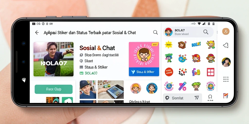Antarmuka BOLA07 menampilkan beragam stiker menarik untuk Sosial & Chat.