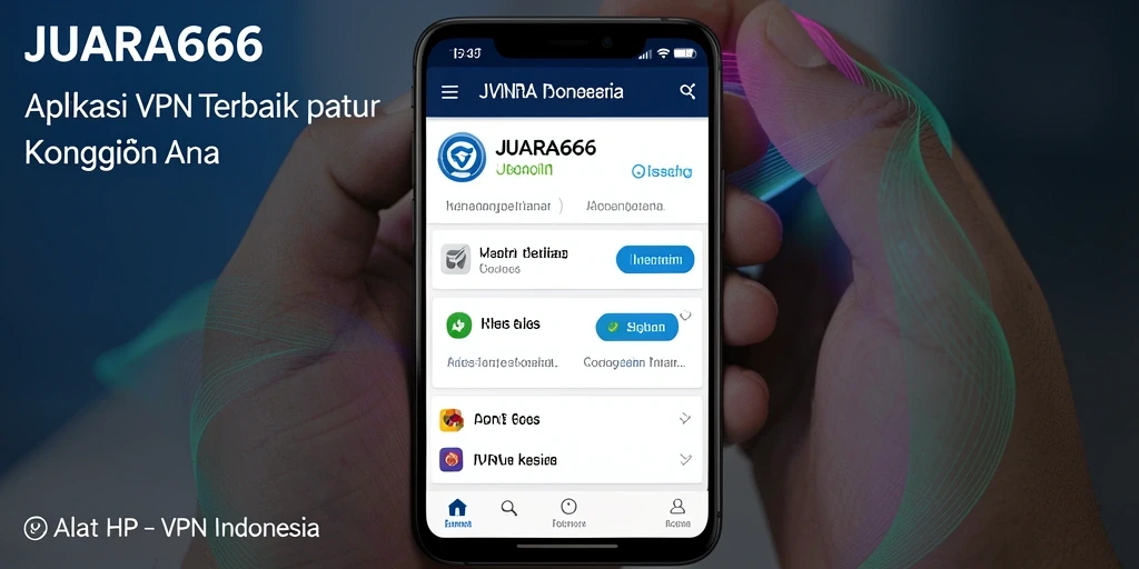 Screenshot JUARA666 menampilkan antarmuka pengguna aplikasi VPN yang sederhana dan fungsional.
