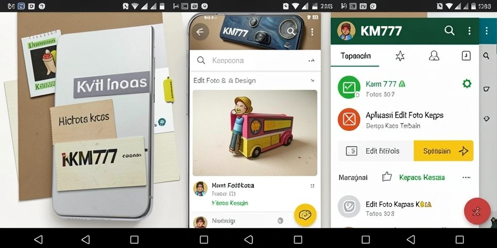 Screenshot antarmuka KM777 dengan fitur Edit Foto Kertas Kaca.